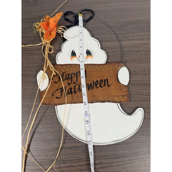 Vintage inspired wooden ghost “happy halloween” wall decor cute fall hanging - Picture 3 of 3